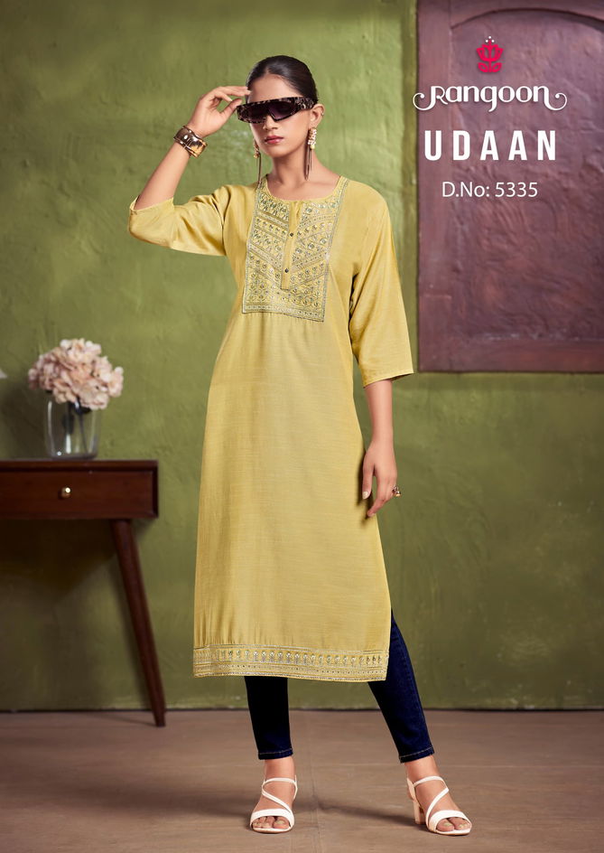 Udaan By Rangoon Viscose Embroidery Kurtis Wholesale Shop In Surat